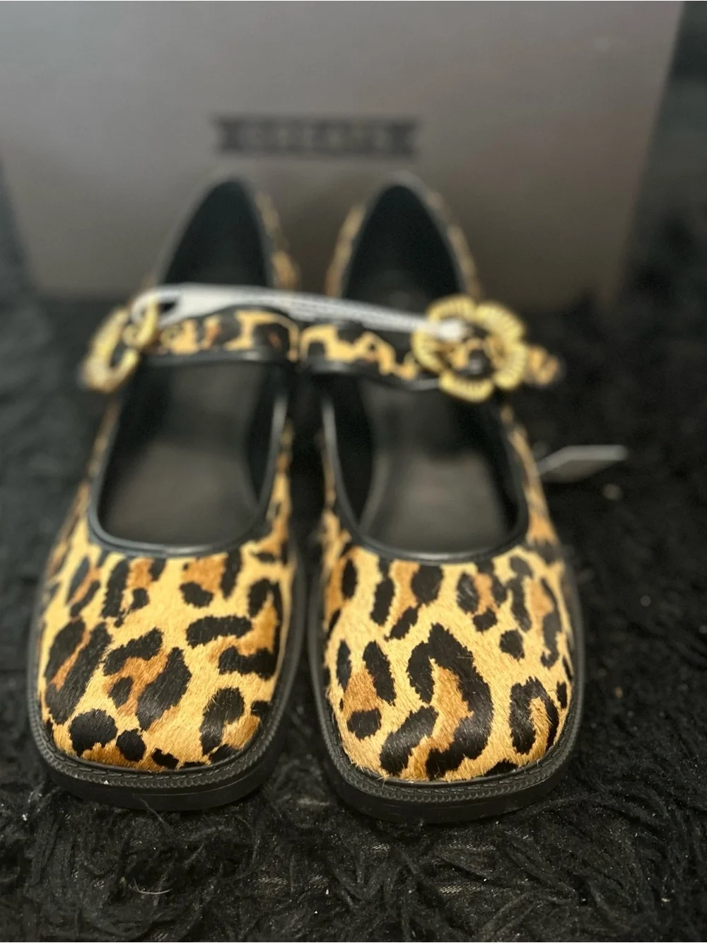 COACH Mary Jane animal print gold flower buckle shoes women’s 7.5 new
